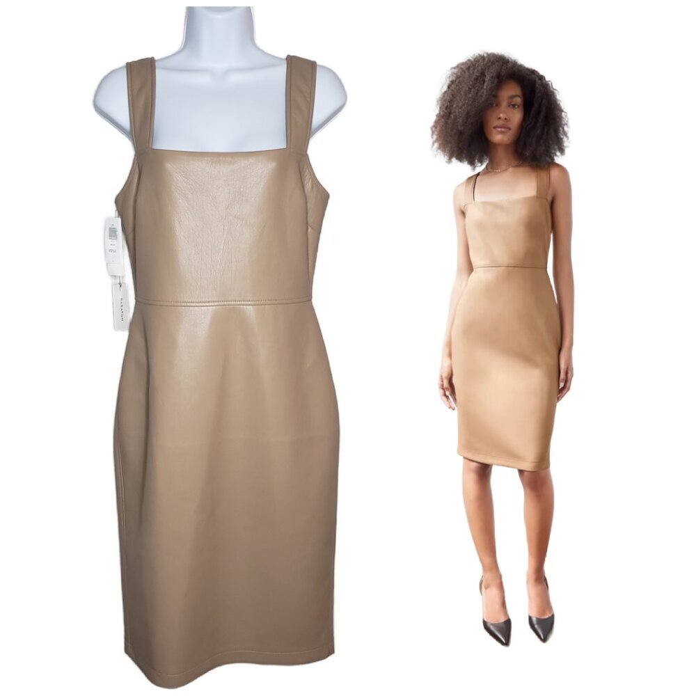 NWT Babaton Sz 4 Faux Leather Square Neckline Bodycon Pencil Dress (1450)